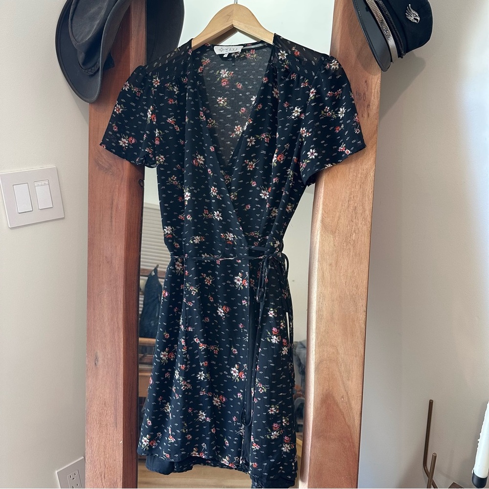 Wayf Blue Ruffled Wrap Sundress